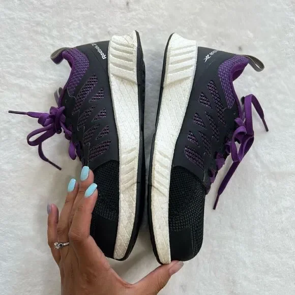 Reebok Black Purple Fusion Flexweave Work Sneakers 6 Women - Picture 7 of 9